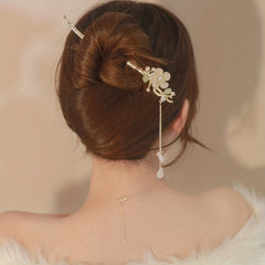 Orchid Flower Hair Pin With Tassel Hair Stick