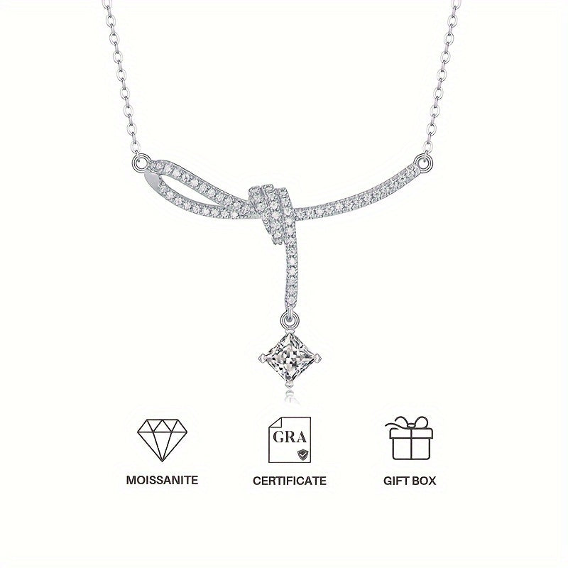 Moissanite Necklace Silvery Pendant Clavicle Chain Jewelry Gift