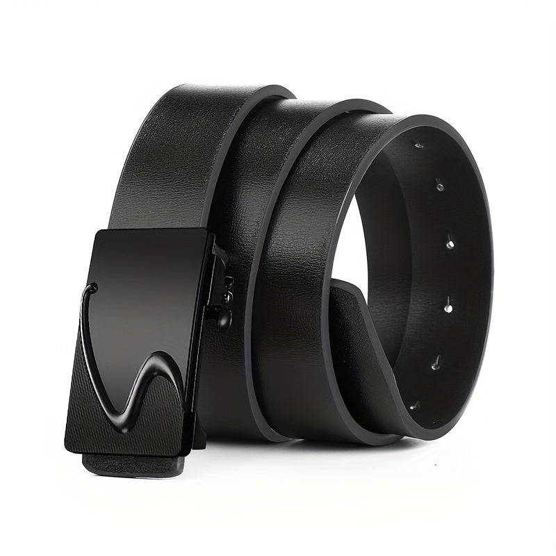 Men's Smooth Buckle PU Leather Belt for Business Travel