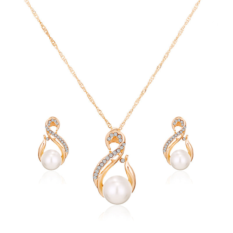 Zirconia Bridal Jewelry Set Necklace & Earrings Faux Pearls Anniversary Gift