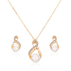 Zirconia Bridal Jewelry Set Necklace & Earrings Faux Pearls Anniversary Gift