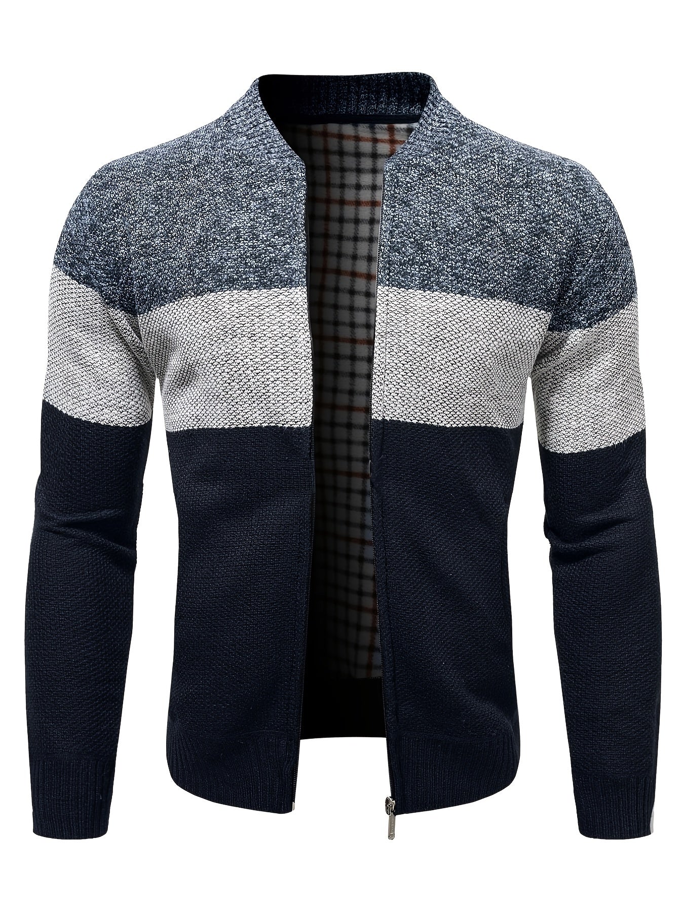 Men's Full Zip Cardigan Sweater Cable Knit Stand Collar Thick Jacket