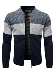 Men's Full Zip Cardigan Sweater Cable Knit Stand Collar Thick Jacket