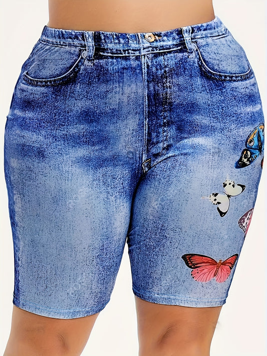 Women's Butterfly Denim Yoga Running Shorts