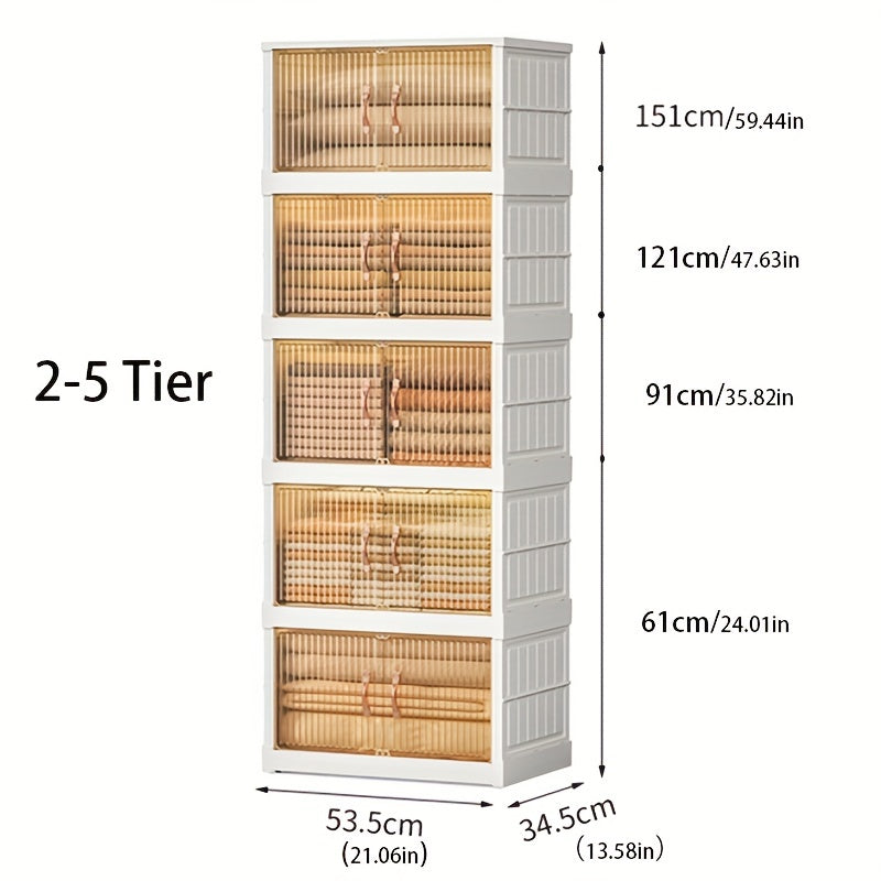 5 Tier Clothes Storage Drawer Plastic Box with Wheels Stackable Toys Basket