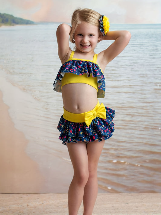 Summer Swimsuit Set Baby Girls 2pcs Camisole Top & Bowknot Shorts