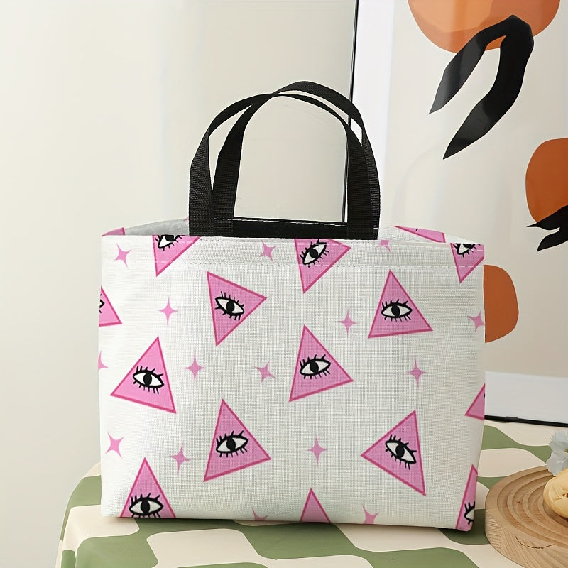 Pink Eyes Printed Lunch Bag Waterproof Insulated Portable Cooler Bag