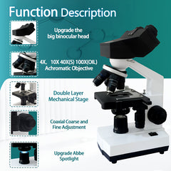 Professional Compound Binocular Microscope 2500X Magnification