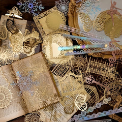 10PCS PACK Golden Hollow Lace Paper Romantic Story Series Hand Account Decoratio