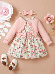 Girls Corduroy Floral Bow Dress Baby Clothes