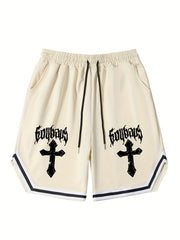 Men's Cross Graphic Drawstring Stretchy Shorts