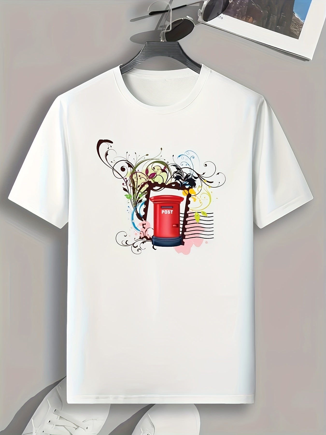 Mailbox Pattern Print Men's Comfy Sports T shirt Graphic Tee
