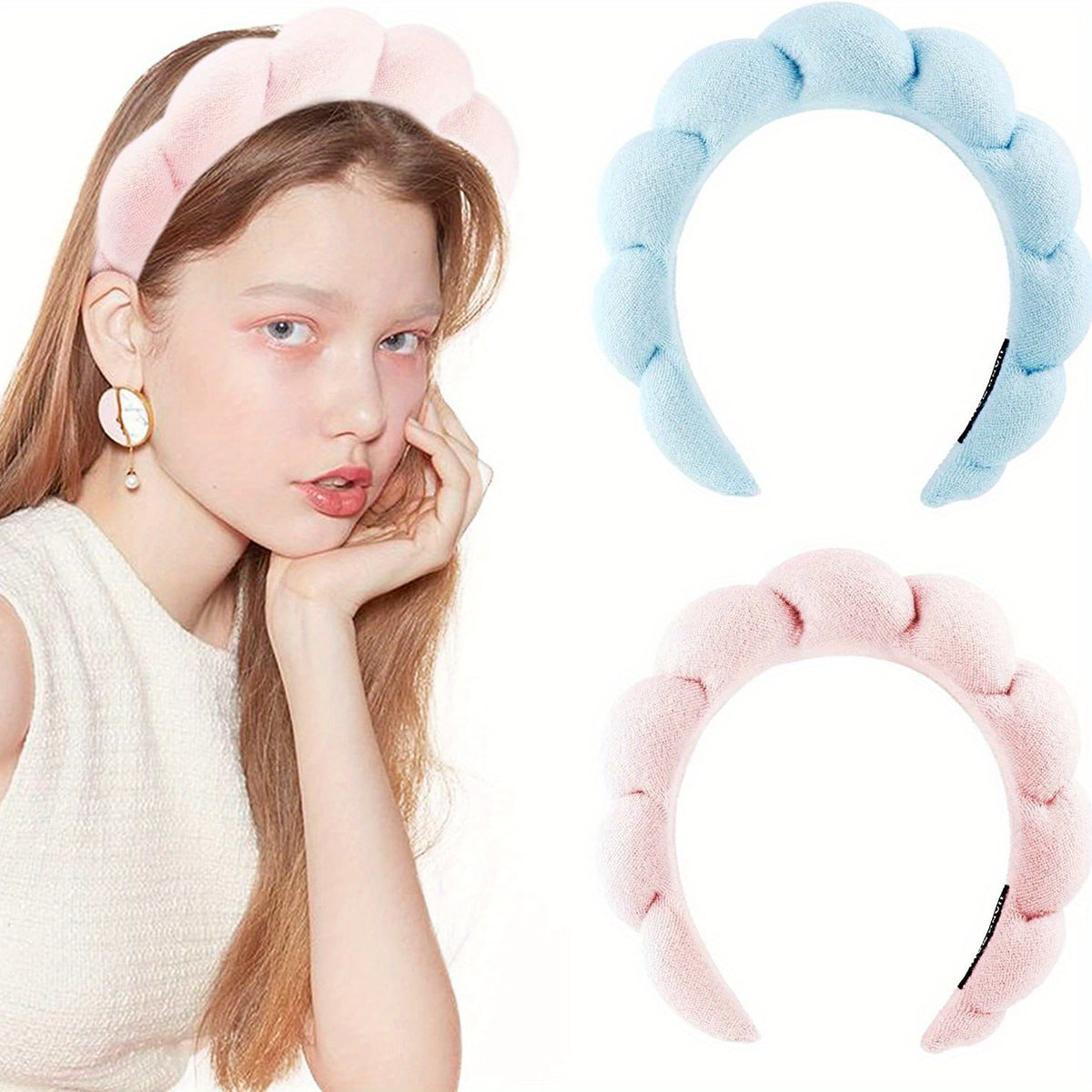 2pcs Spa Headband For Women Towel Cloth Headband Sponge Spa Headband