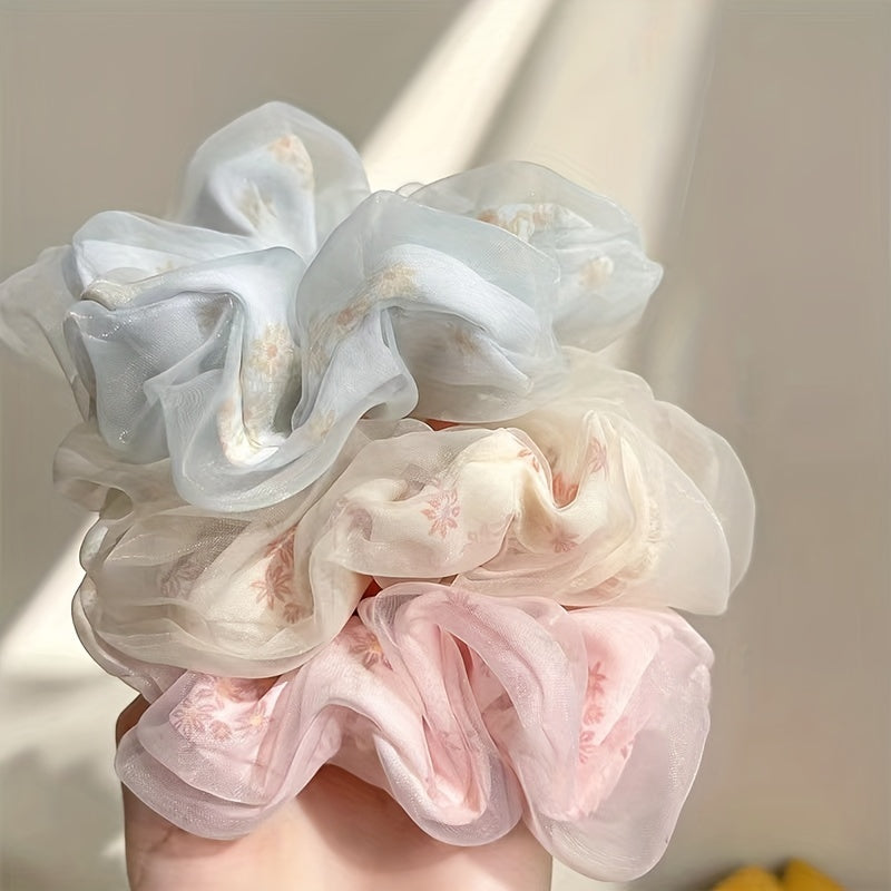 Set of 6 2-Tier Yarn Scrunchies for Women's Hair