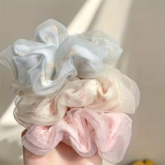 Set of 6 2-Tier Yarn Scrunchies for Women's Hair