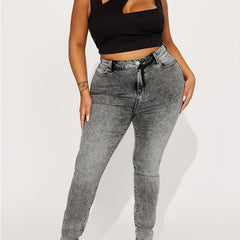  Casual Jeans Women's Plus Solid Distressed High Rise Skinny Jeans