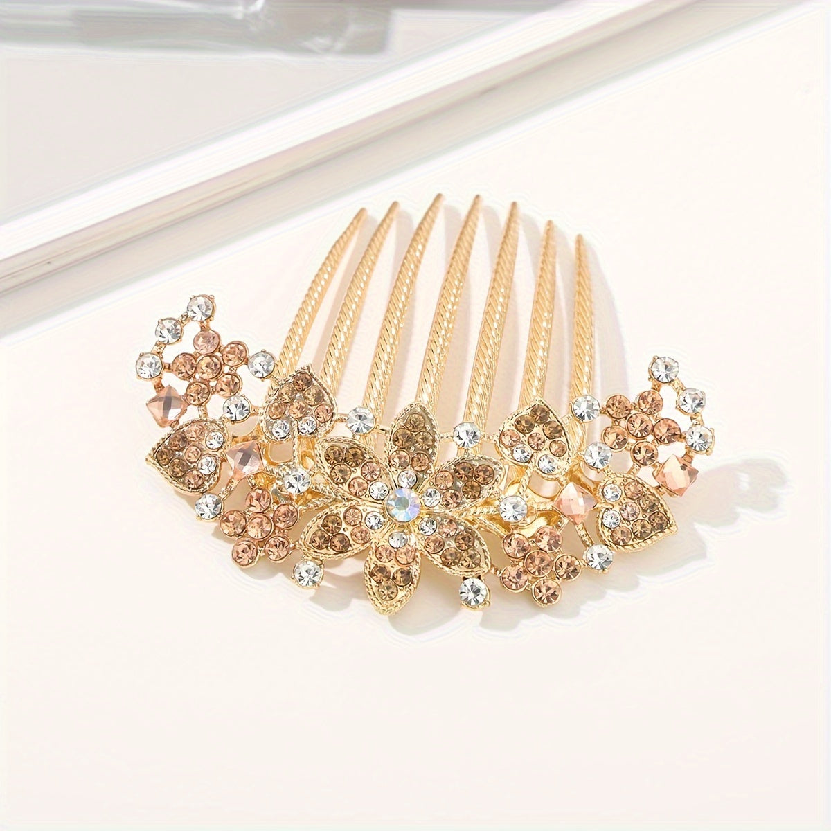 Crystal Rhinestone Hair Comb Flower Decor Non-slip Hair Ornament