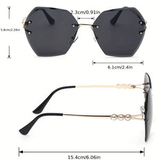 Polygon Sunglasses Women Pearl Rimless UV400 Sun Shades