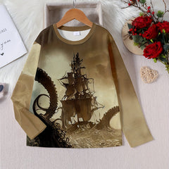 3D Sailboat Outdoor Long Sleeve T-shirt for Kids