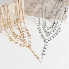 3pcs Vintage Pentagram Chain Tassel Pendant Necklace Set