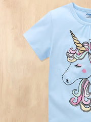 Girls Pony Print T Shirt Short Sleeve Top For Kids