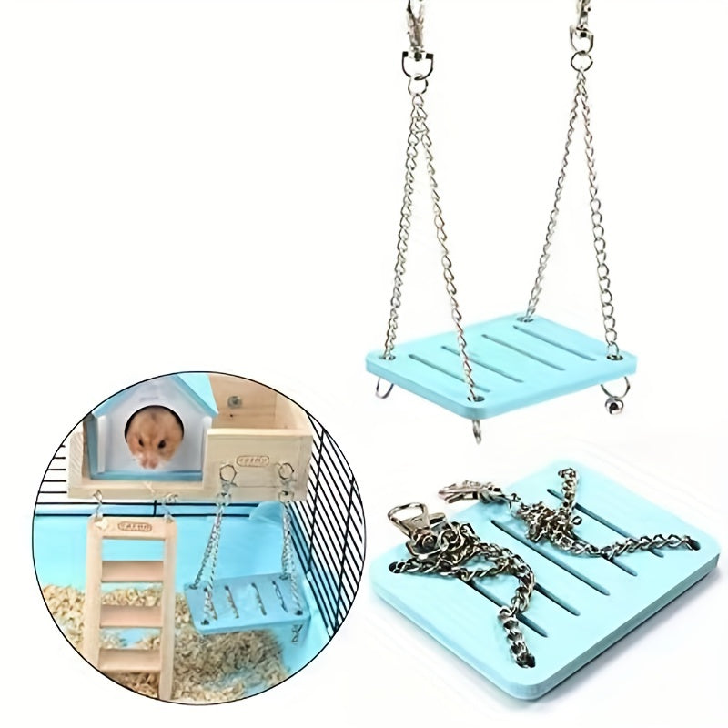 Adorable Hamster Wooden Swing Toy for Pet Fun