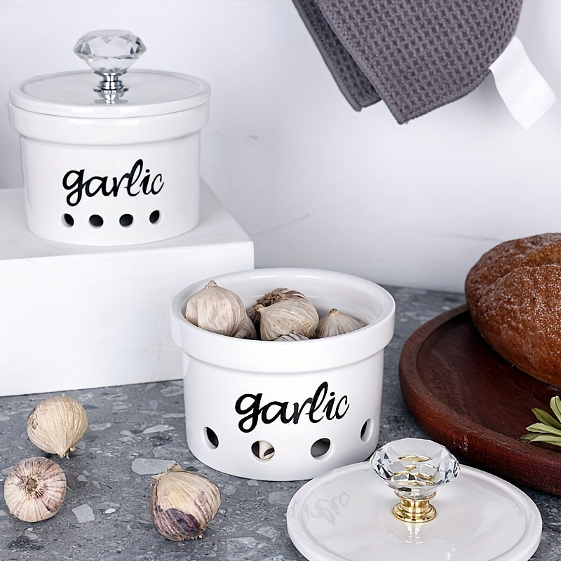 Ceramic Garlic Crisper With Lid 12.5 Oz - Garlic Saver Container