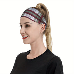 Check Plaid Headband for Sports & Casual Wear Green & Checkered Pattern