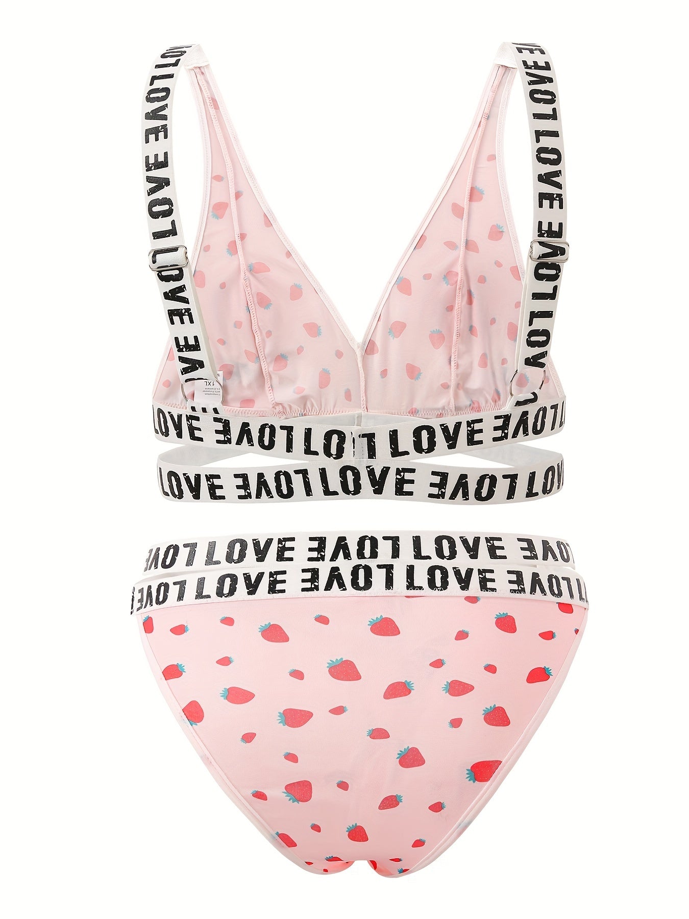  Strawberry Print Cross Front Bra & Underwear Set