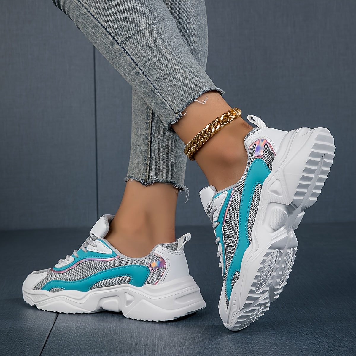 Women's Heighten Chunky Sneakers Breathable Mesh Lace Up Running Shoes