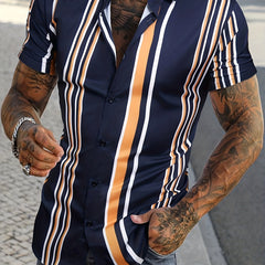 Men's Striped Lapel Shirt