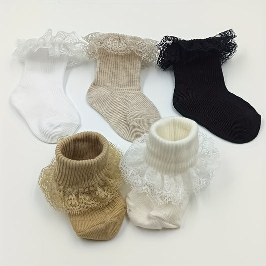 3 Pairs Baby Toddler Lace Ruffled Socks For Autumn Winter