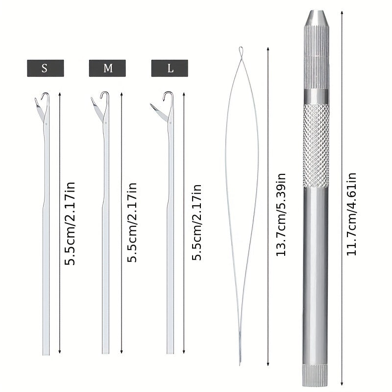 Hair Extension Tools Set 3 Needles Pulling Needle Loop Threader Ventilating Hold