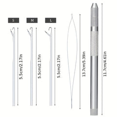 Hair Extension Tools Set 3 Needles Pulling Needle Loop Threader Ventilating Hold