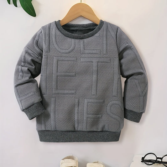 Boys Casual Letter Textured Pullover Sweatshirt