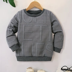 Boys Casual Letter Textured Pullover Sweatshirt