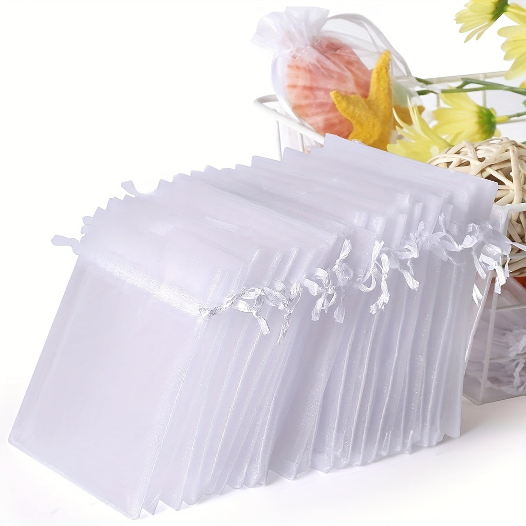 100pcs Mixed Organza Gift Bags Drawstring Party Favor Candy Packaging Bag