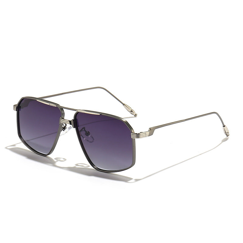 Men's Square Metal Sunglasses Gradient Sun Glasses Large Frame
