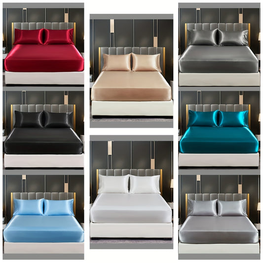 Soft Silky Satin Fitted Sheet for Bedroom, No Pillowcase