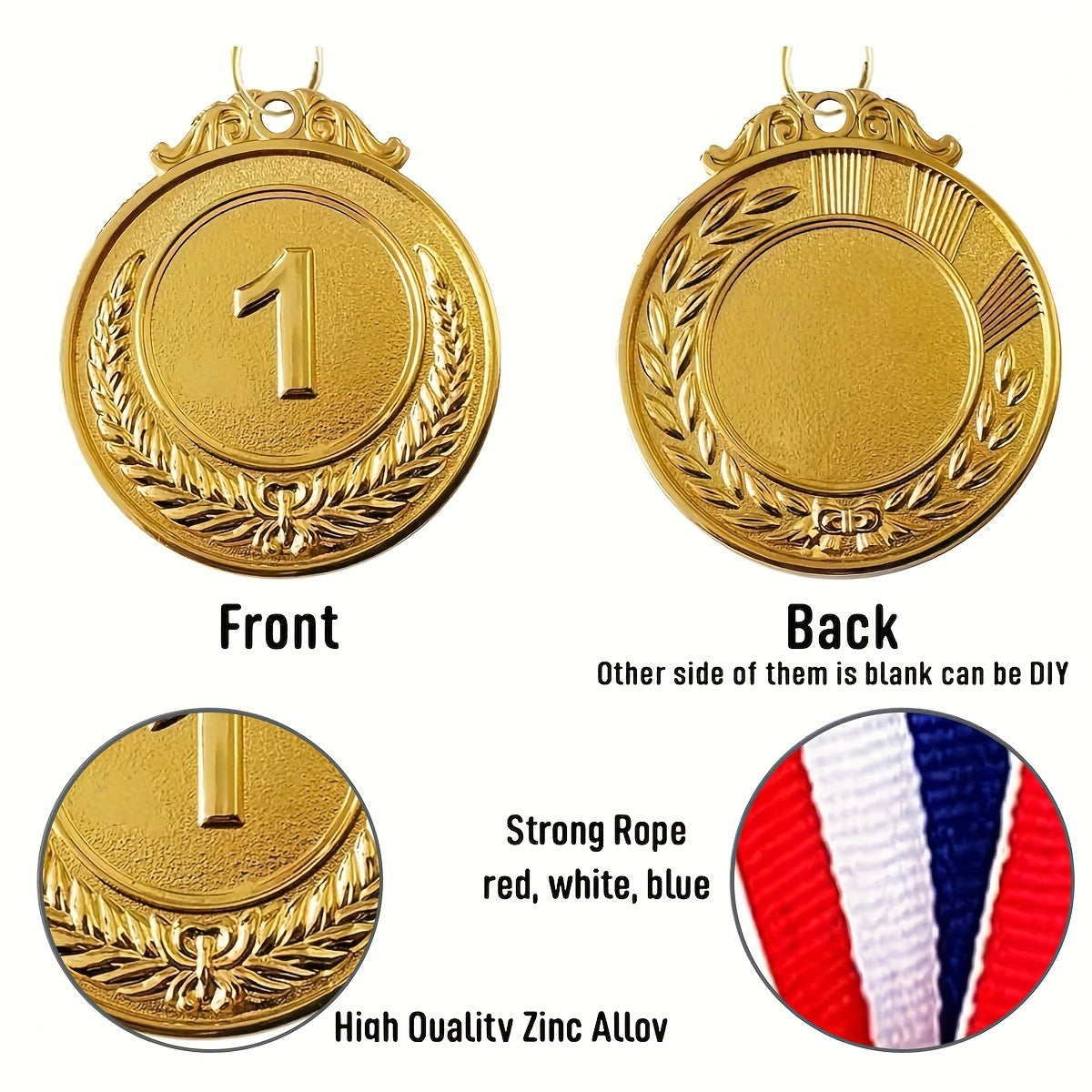 2pcs Zinc Alloy Sports Medals Golden Silvery Bronze