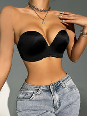 Breathable Glossy Half Cup Push Up Bra Non-slip Strapless High Stretch