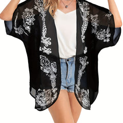 Semi Sheer V Neck Print Cover Up Shirt for Women