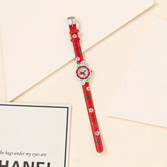 Casual Pointer Alloy Round Wrist Watch With Cherry Belt