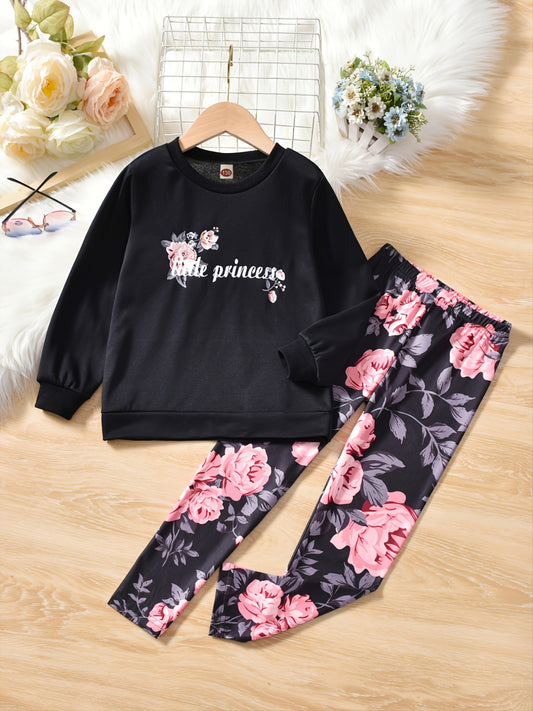 2pcs Girls Long Sleeve Printed Sports Suit
