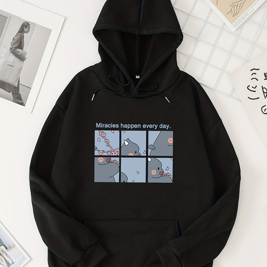 Graphic Print Kangaroo Pocket Hoodie Women's Clothing