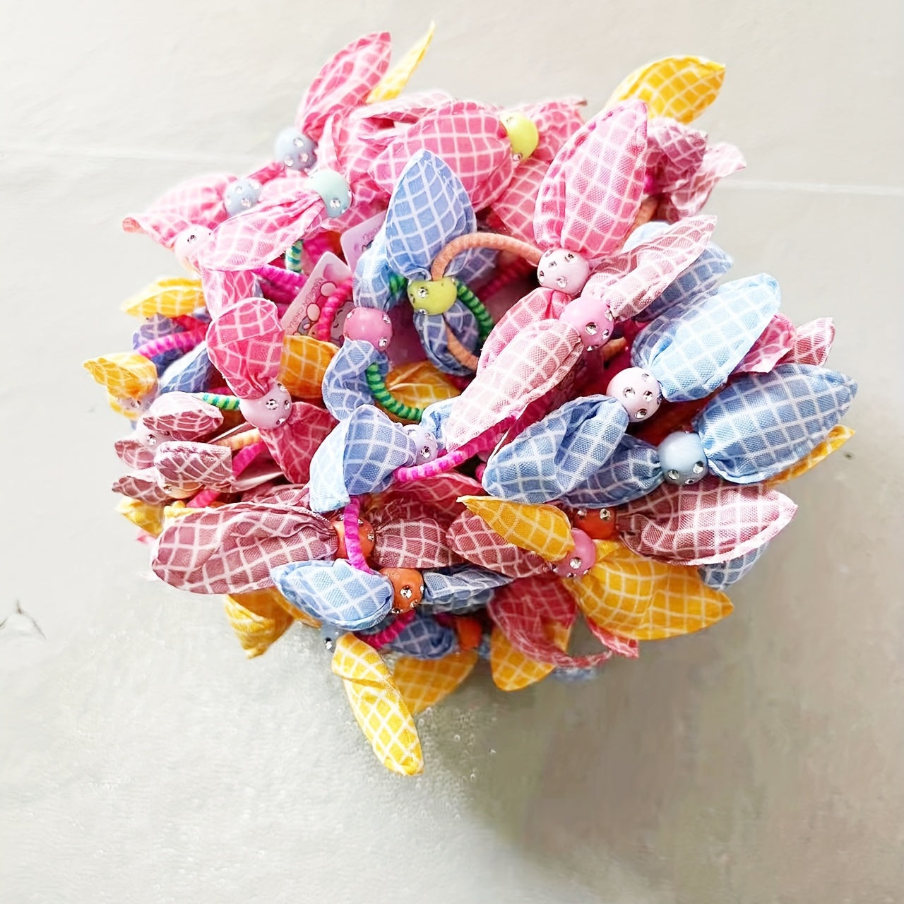 100pc Colourful Rabbit Ear Hair Bands Elastic Mixed Print Bowknot Hair Ropes