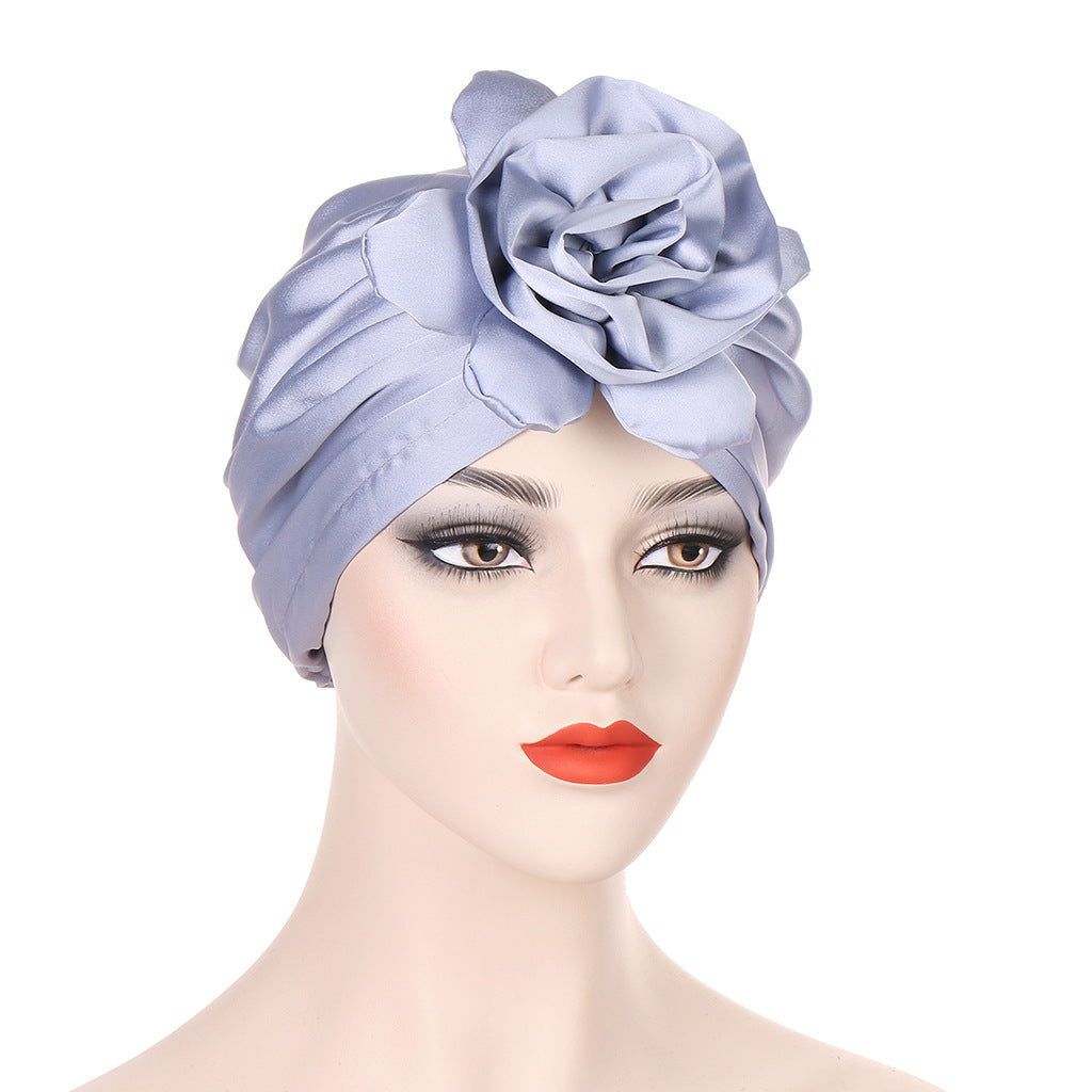 Satin Flower Turban Cap Hijab Head Wrap Head Scarf Beanie Chemo Hats