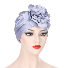 Satin Flower Turban Cap Hijab Head Wrap Head Scarf Beanie Chemo Hats