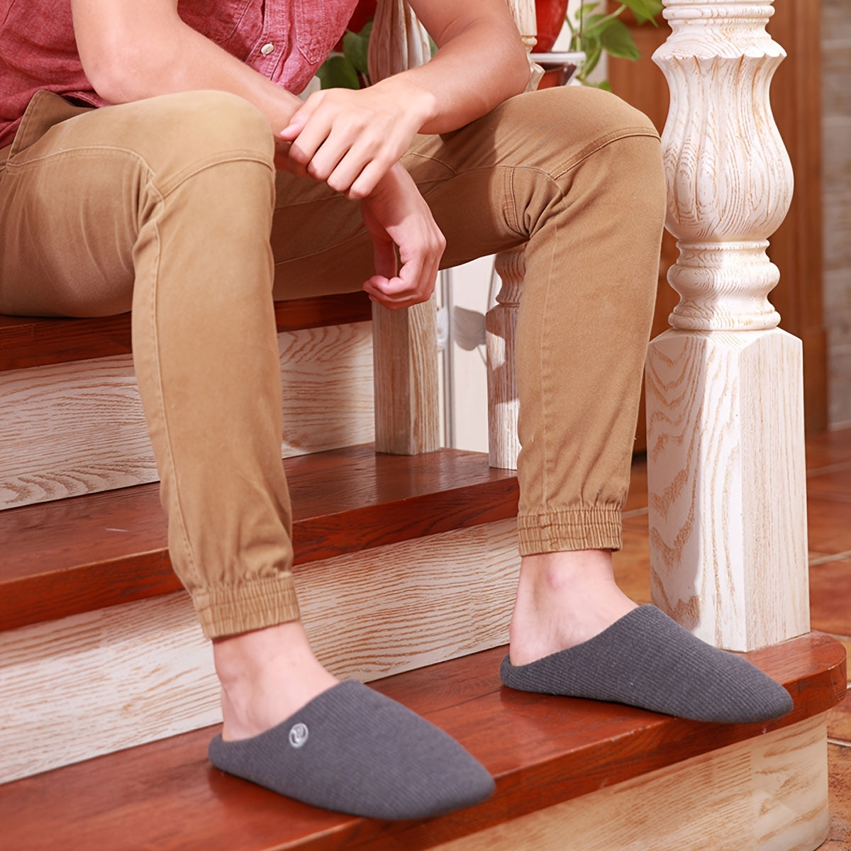 Memory Foam Cotton Lining House Shoes Closed Toe Non Slip Slippers