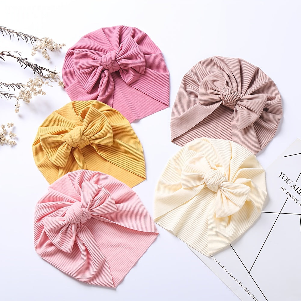 Newborn Infant Bow Decor Head Wrap Beanie Hat Turban Headband Headwear